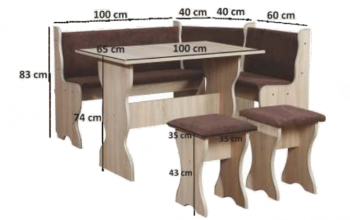 Jídelní sestava TOMAS, rohová lavice, stůl, taburet MEBLOHAND