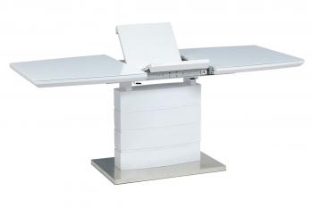 Rozkládací jídelní stůl 140+40x80x76 cm, bílý lesk, bílé sklo / broušený nerez AUTRONIC HT-440 WT