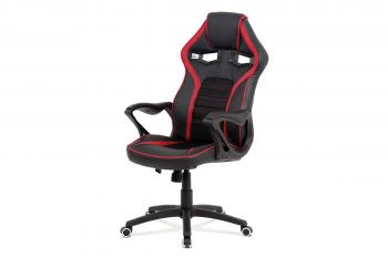 Kancelářská židle, černá ekokůže + červená látka MESH, černý plastový kříž, houpací mechanismus AUTRONIC KA-G406 RED