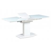 Jídelní stůl 140+40x80 cm, bílé sklo + bílá MDF
