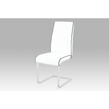 Jídelní židle, koženka bílá s černou paspulí/chrom