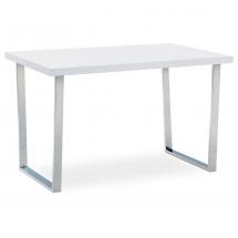 Jídelní stůl 120x75 cm, MDF deska, bílý vysoký lesk, chromovaná podnož
