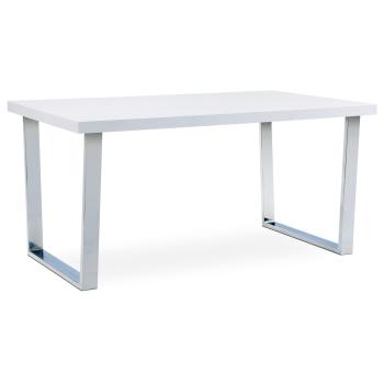 Jídelní stůl 150x90 cm, MDF deska, bílý vysoký lesk, chromovaná podnož AUTRONIC AT-2088 WT